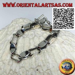 Bracelet fermoir en argent avec anneaux concaves mesurant 22 cm x 10 mm