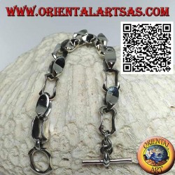 Bracelet fermoir en argent avec anneaux concaves mesurant 22 cm x 10 mm