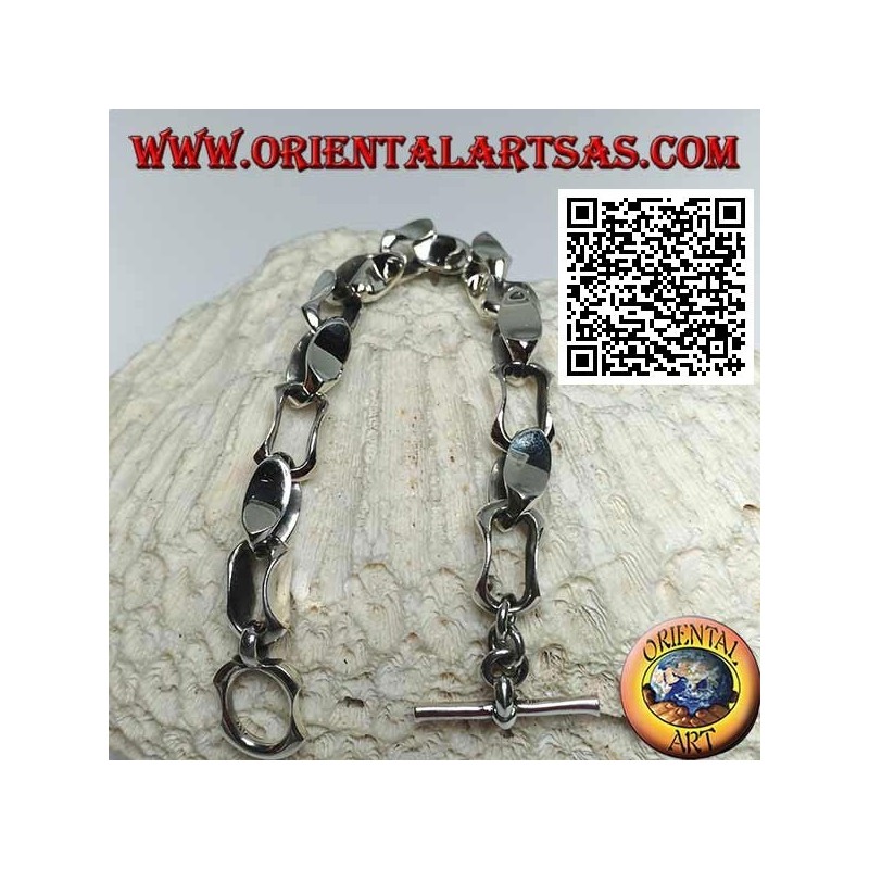 Bracelet fermoir en argent avec anneaux concaves mesurant 22 cm x 10 mm