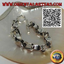 Bracelet fermoir en argent avec anneaux concaves mesurant 22 cm x 10 mm