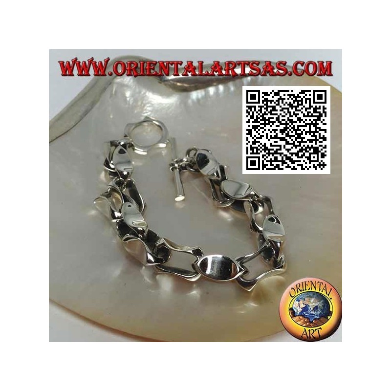 Pulsera de plata con cierre de anillos cóncavos de 22 cm x 10 mm
