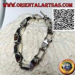 Bracelet fermoir en argent avec anneaux concaves mesurant 22 cm x 10 mm