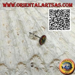 Mini boucle d'oreille en argent, ronde avec feuille de marijuana (colorée)