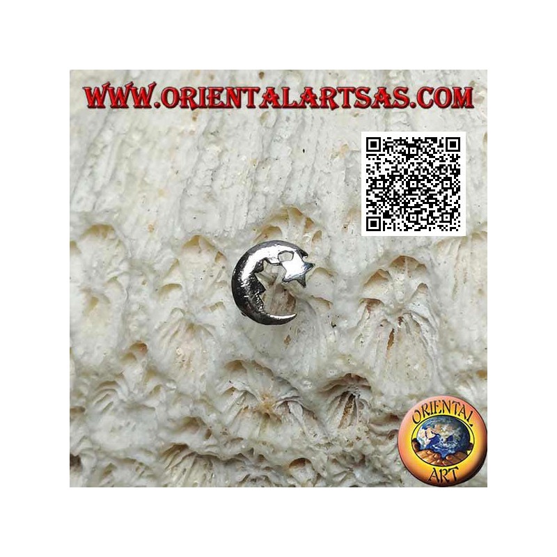 Mini silver earring, with moon and star hanging smooth and rounded