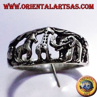Anello in argento, animali della Savana Africana