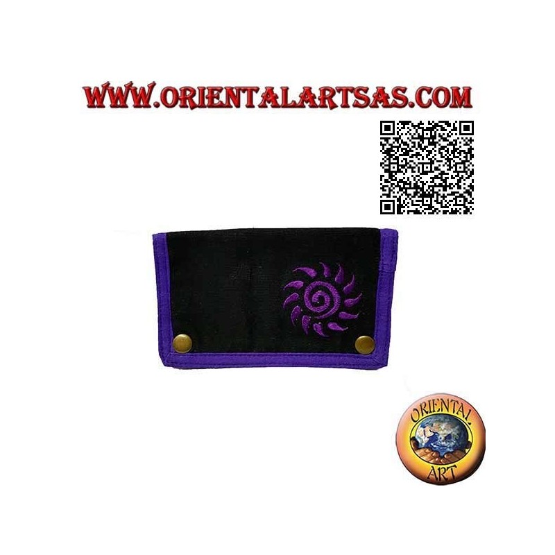 Pochette à tabac avec soleil en spirale et zip interne, en 100% coton et fermeture à clip (violet)