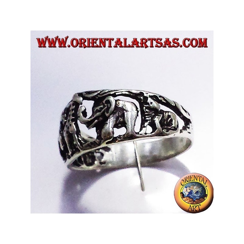 Bague en argent, les animaux de la savane africaine