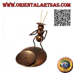 Wrought iron candle holder, peasant ant with a hoe on his shoulders