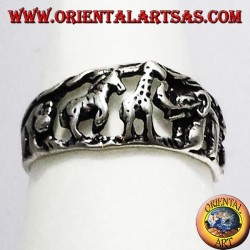 Bague en argent, les animaux de la savane africaine