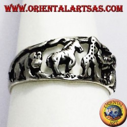 Bague en argent, les animaux de la savane africaine
