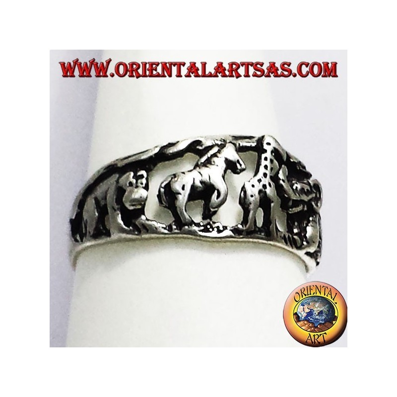 Silver ring, animals of the African Savannah