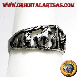 Bague en argent, les animaux de la savane africaine