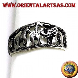 Bague en argent, les animaux de la savane africaine