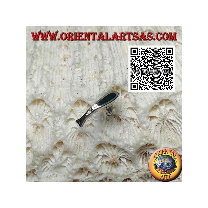 Mini silberner Ohrring, der Delphin mit grünem Achat auf dem Rücken