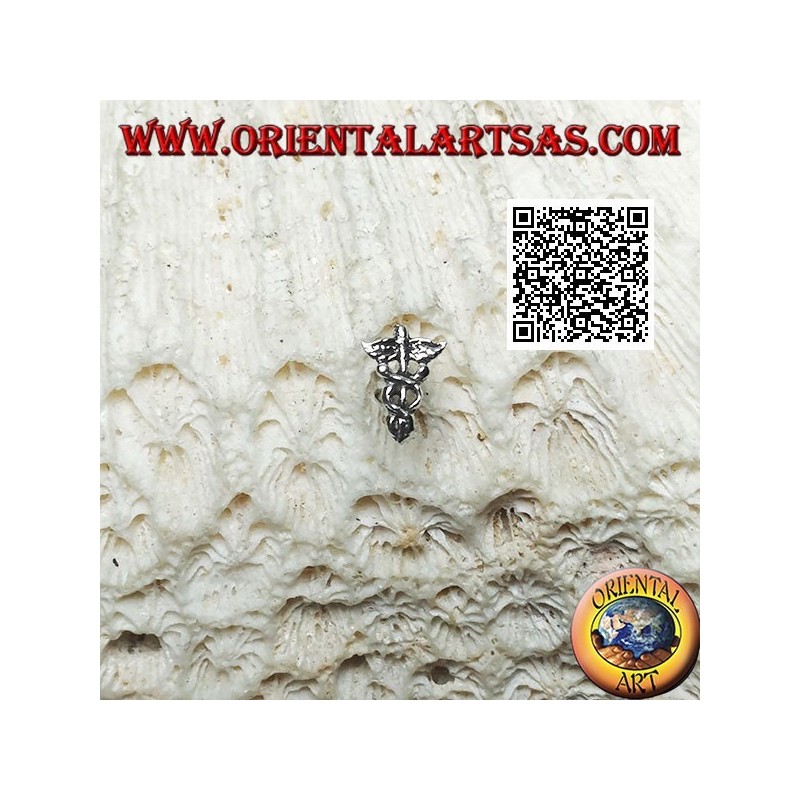 Mini boucle d'oreille en argent, le Caducée (symbole des médecins et pharmaciens)