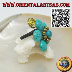 Verstellbarer Blumenring aus türkisfarbener Paste mit Kugeln und Spirale aus vergoldetem Messing (Makramee)