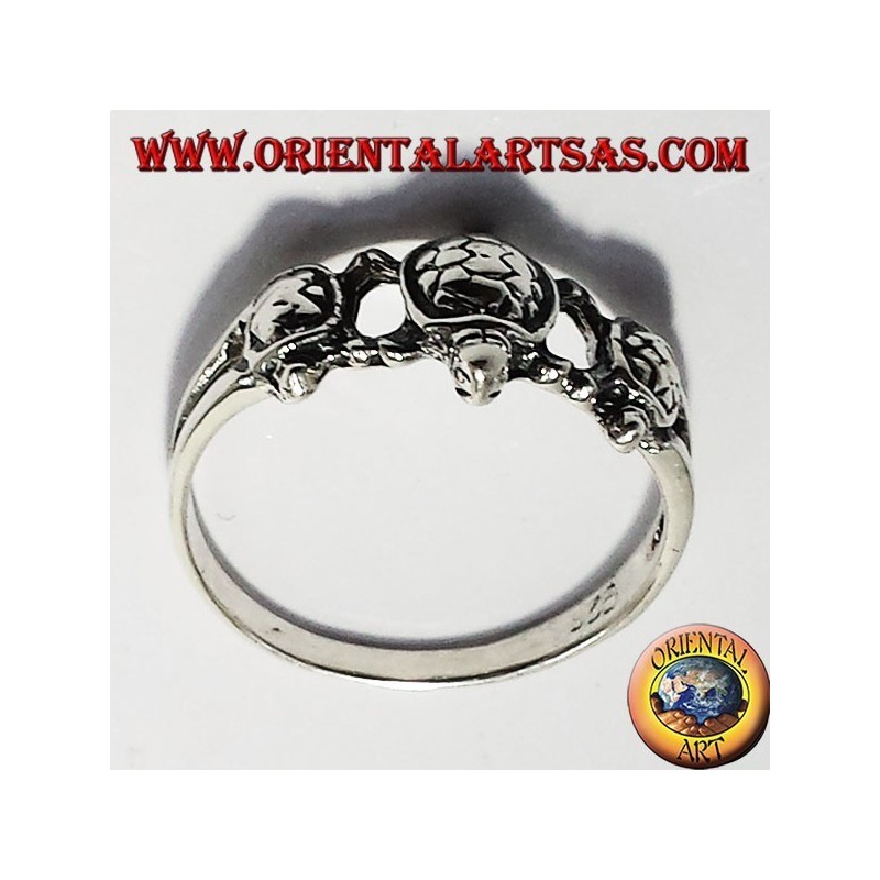 anillo de plata de tres tortugas