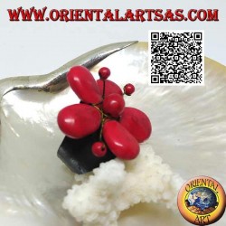 Aro ajustable en piel flor con pistilos de pasta coral e hilos de latón dorado