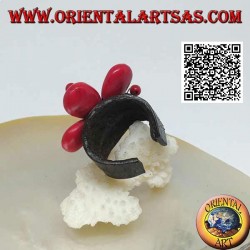 Aro ajustable en piel flor con pistilos de pasta coral e hilos de latón dorado