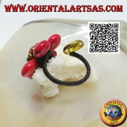 Anillo flor de pasta de coral ajustable con bolas y espiral en latón bañado en oro (macramé)