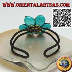 Verstellbares starres Blumenarmband aus türkisfarbener Paste und Blätter aus vergoldetem Messing (Makramee)