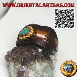 Verstellbares starres Armband mit zentralem ovalen Türkis und zweifarbiger Lederverarbeitung