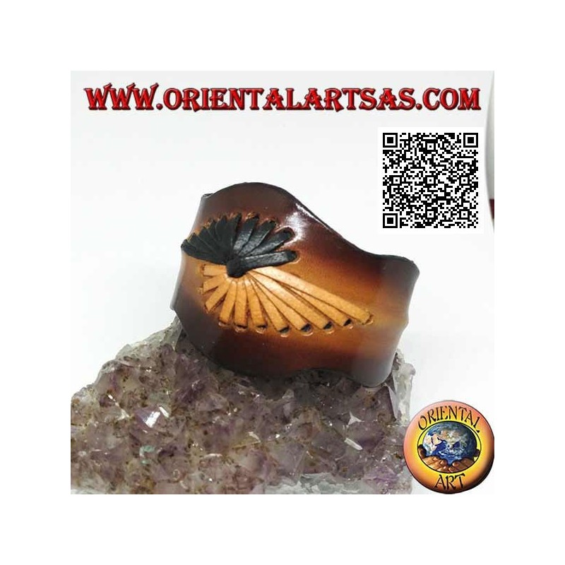 Brazalete rígido ajustable con cuero gofrado bicolor