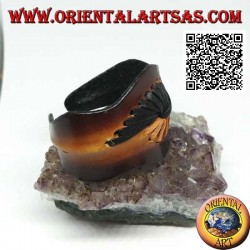 Adjustable rigid bracelet with two-color embossed leather