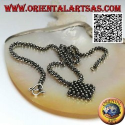 925 ‰ silver chain necklace studded with small flowers with central rhombus of 45 cm