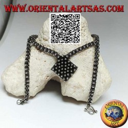 925 ‰ silver chain necklace studded with small flowers with central rhombus of 45 cm