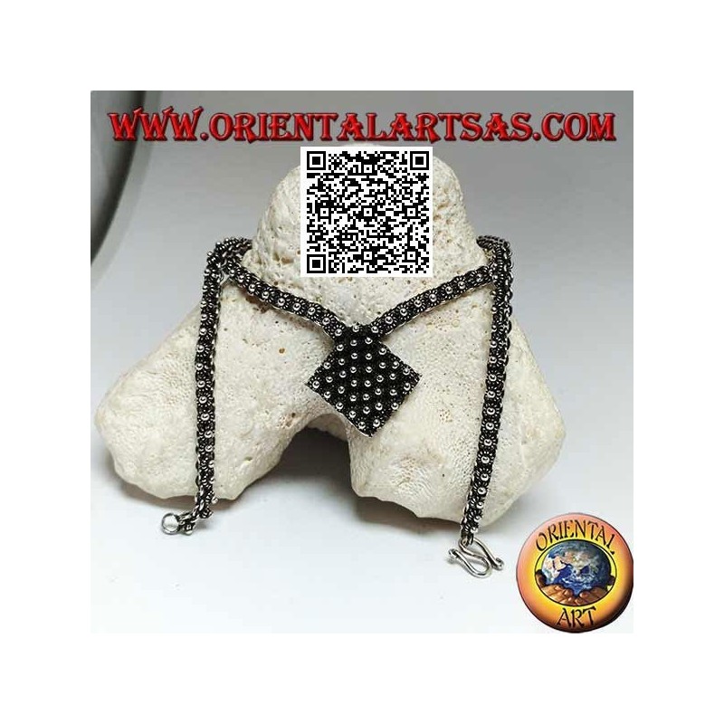 Collar de cadena de plata 925 ‰ tachonado de pequeñas flores con rombo central de 45 cm