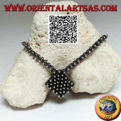 925 ‰ silver chain necklace studded with small flowers with central rhombus of 45 cm