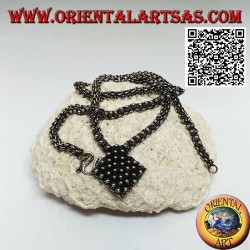 Collar de cadena de plata 925 ‰ tachonado de pequeñas flores con rombo central de 45 cm