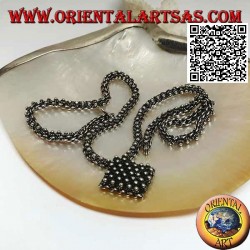 925 ‰ silver chain necklace studded with small flowers with central rhombus of 45 cm