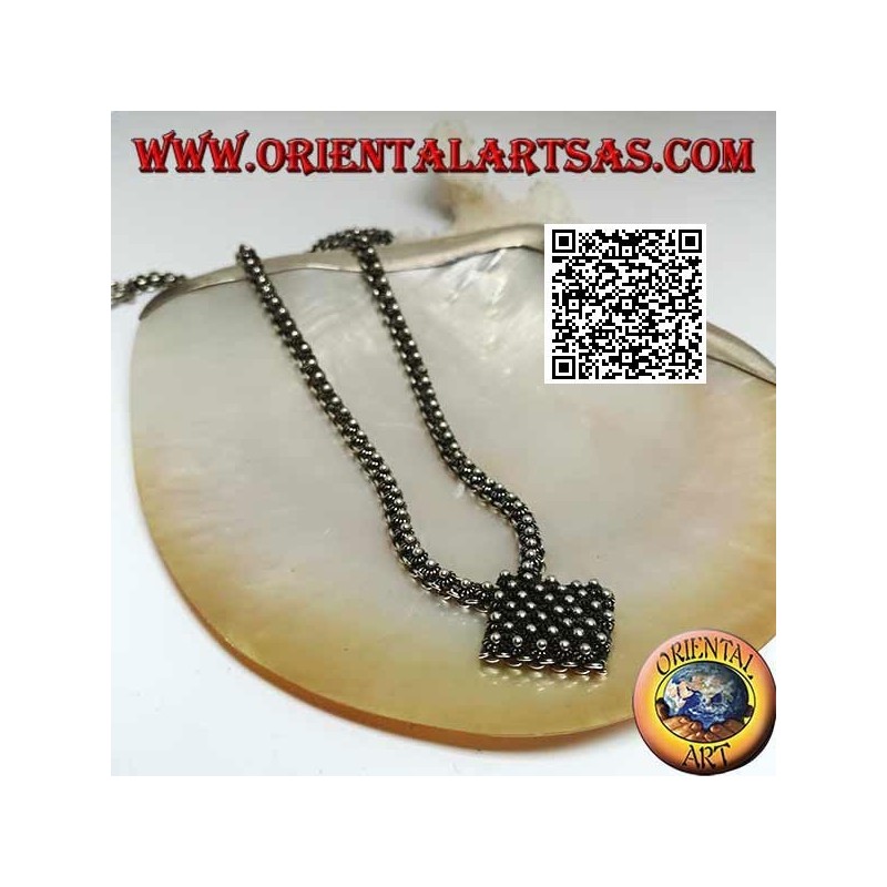 Collana in argento 925 ‰ a catena tempestata di fiorellini con rombo centrale da 45 cm