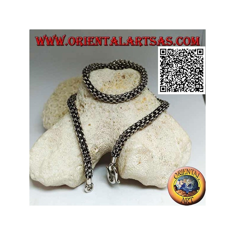 925 ‰ silver necklace with square section of intertwining rings, 41 cm x 4 mm choker