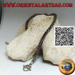 925 ‰ Silberkette mit quadratischem Querschnitt aus ineinander verschlungenen Ringen, 41 cm x 4 mm Halsband