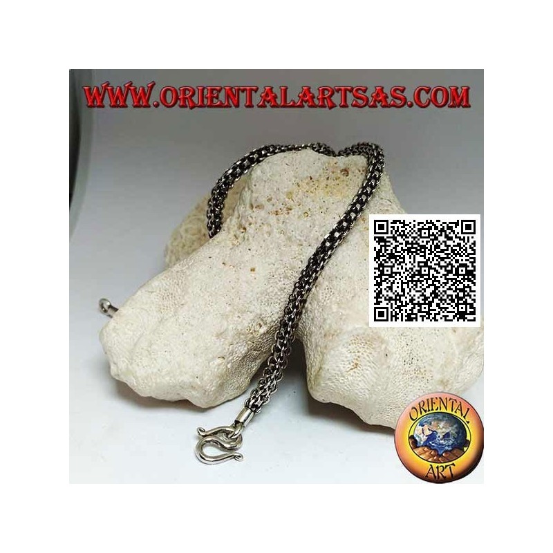 Collier en argent 925 ‰ avec section carrée d'anneaux entrelacés, tour de cou 41 cm x 4 mm