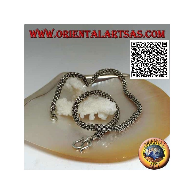 Collier en argent 925 ‰ avec section carrée d'anneaux entrelacés, tour de cou 41 cm x 4 mm