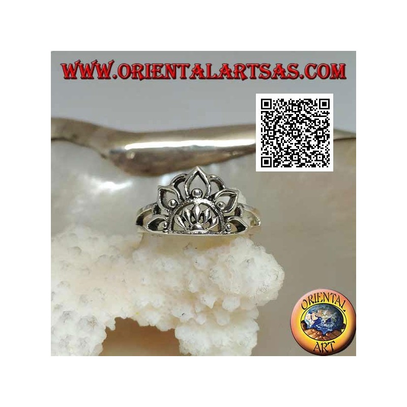 Lotus flower silver ring with half sun in the center (symbol of purity and rebirth)