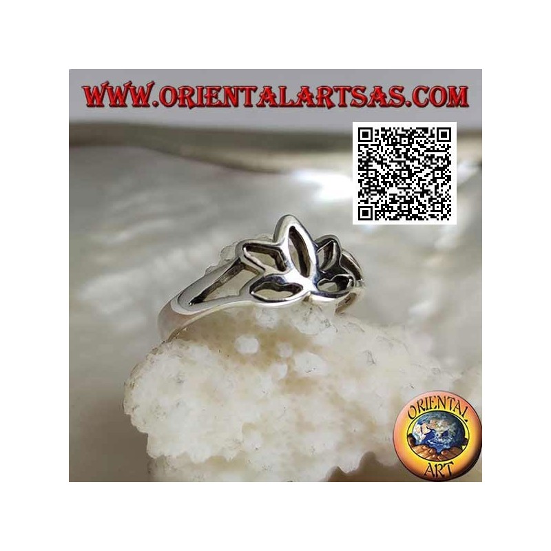 Smooth silver ring, the small and openwork lotus flower (symbol of purity)