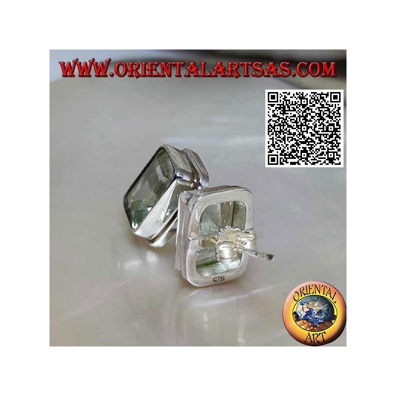 Silver lobe earrings with rectangular natural aquamarine (carré cut) on a smooth edge setting