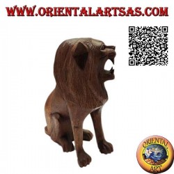 Escultura de un león sentado tallado a mano en un solo bloque de madera de suar de 25 cm