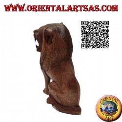 Escultura de un león sentado tallado a mano en un solo bloque de madera de suar de 25 cm