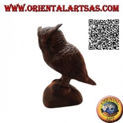 Sculpture of an eagle owl standing upright on its paws hand-carved in 21 cm suar wood