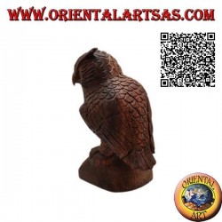 Sculpture of an eagle owl standing upright on its paws hand-carved in 21 cm suar wood