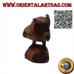 Sculpture of an eagle owl standing upright on its paws hand-carved in 21 cm suar wood
