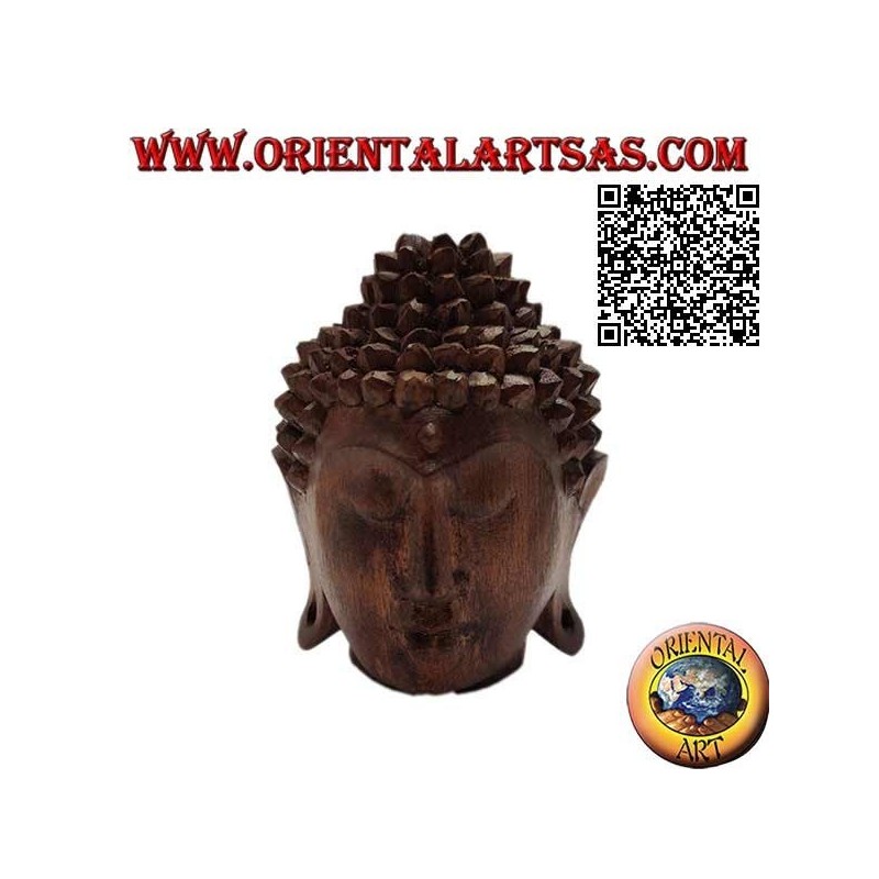 Dreidimensionale Buddha-Kopfskulptur aus einem 12 cm langen Block Suarholz
