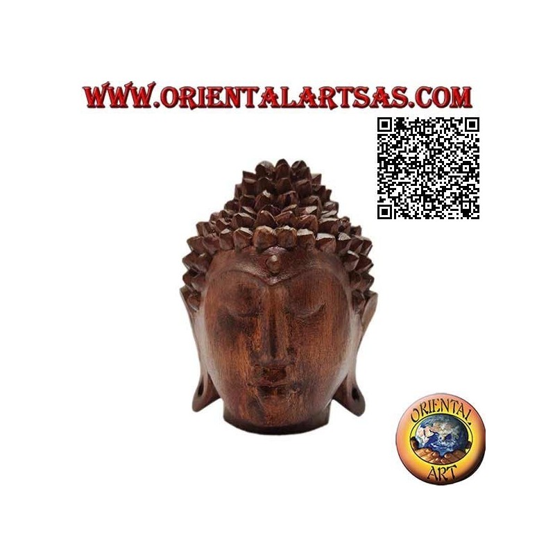 Dreidimensionale Buddha-Kopfskulptur aus einem 12 cm langen Block Suarholz