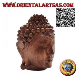 Escultura de cabeza de Buda tridimensional tallada en un solo bloque de madera de suar de 12 cm